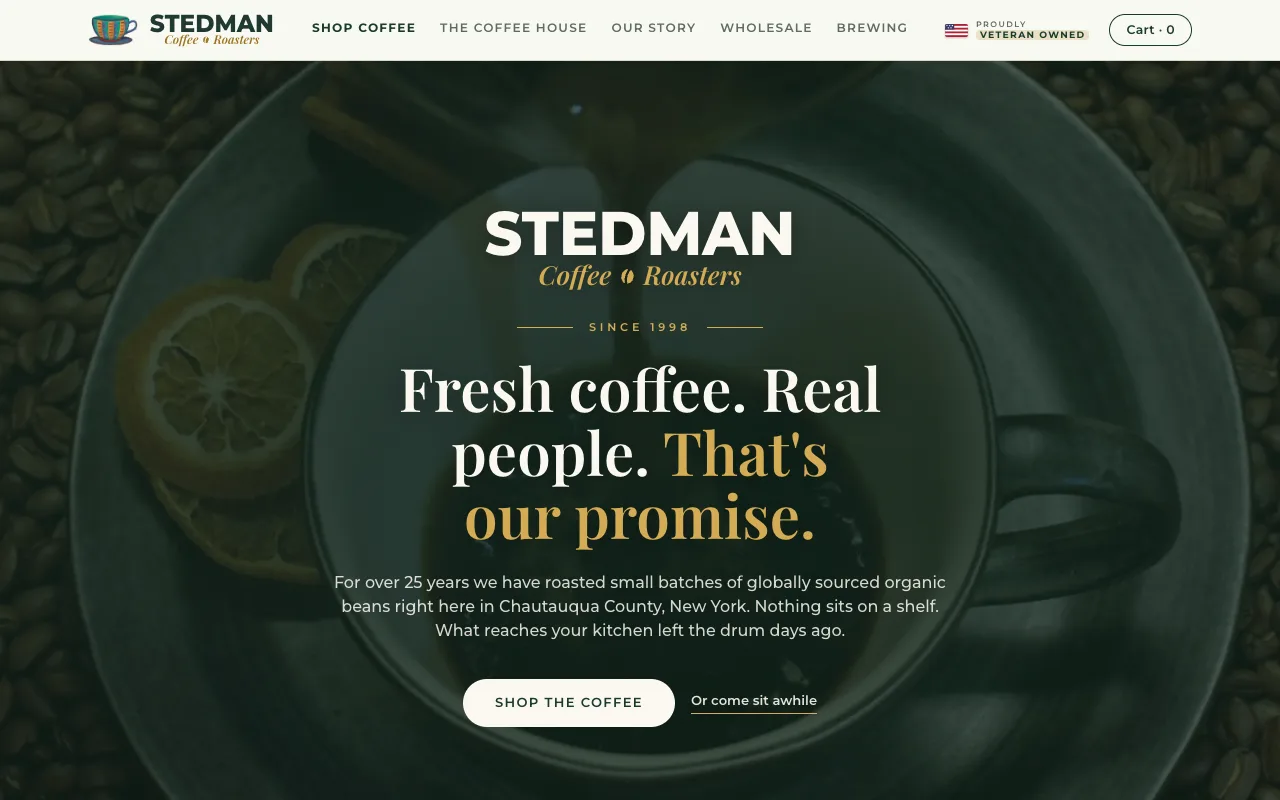 Stedman Coffee Roasters website homepage